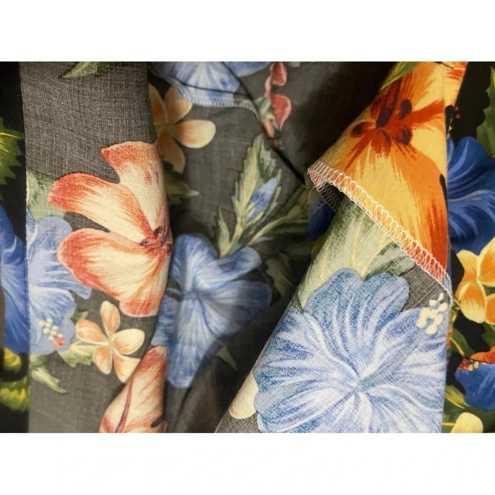reyn spooner Kids Black Hawaiian Shirt with Blue, Yellow & Orange Floral Print